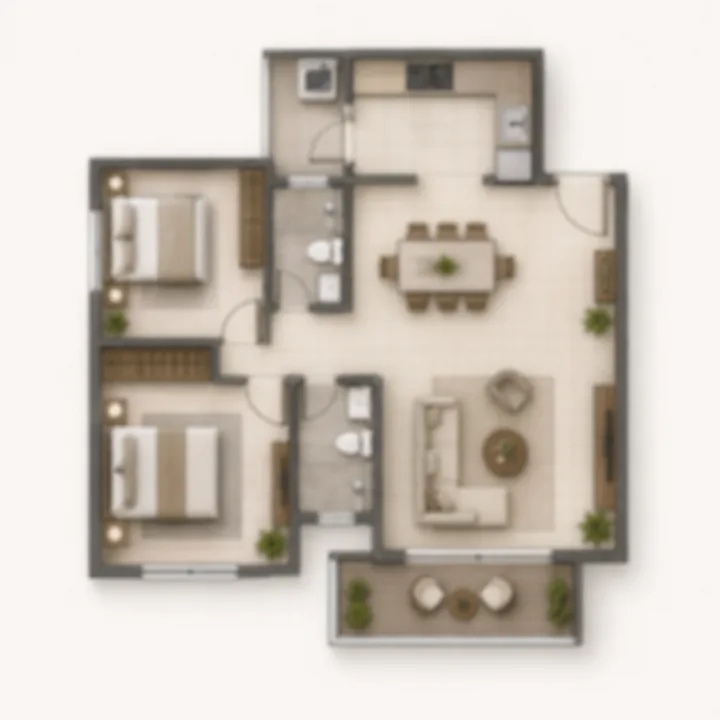 Brigade Innovation Gardens 2 BHK floor plan layout - indicative, 1,000-1,250 sq ft